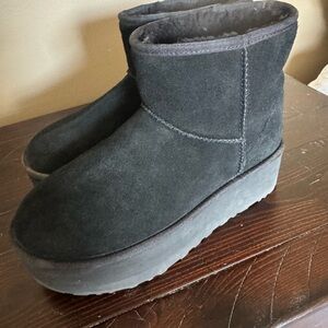 UGG Black Suede Women's Platform Mini Boots